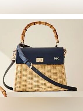 NEW Mark & Graham BAMBOO WICKER CROSSBODY BAG  Navy Blue